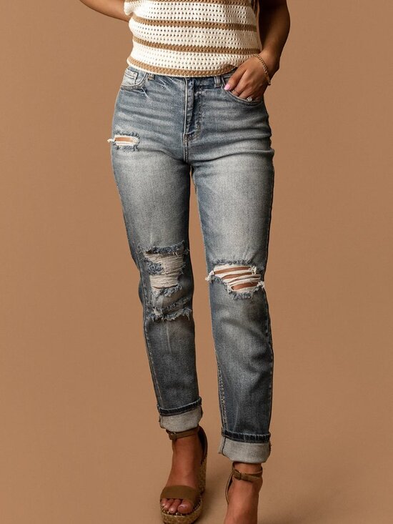 Denim - Addison High-Rise Distressed Mom Jeans